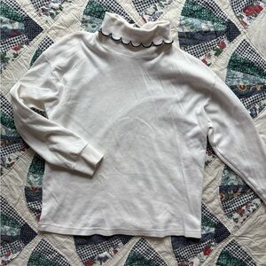 Vintage White Scalloped Turtleneck Top - Belle Pointe